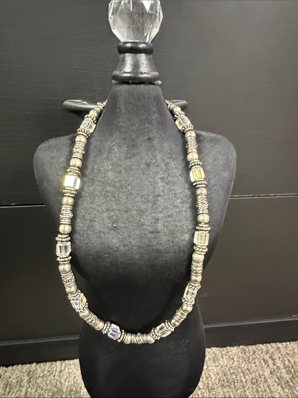 Silver Beaded Crystal Accent Necklace - Women Jewelry